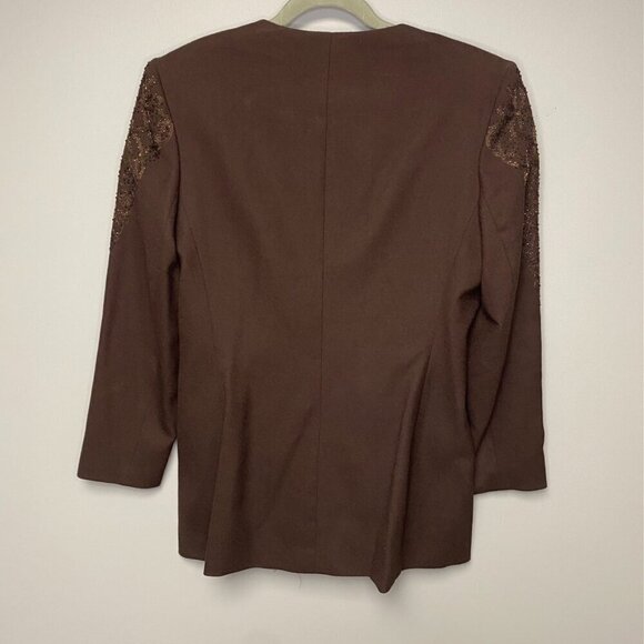 VINTAGE John Meyer 100% Wool Tailored Brown Beaded Evening Blazer Womens size 10 - Picture 6 of 12